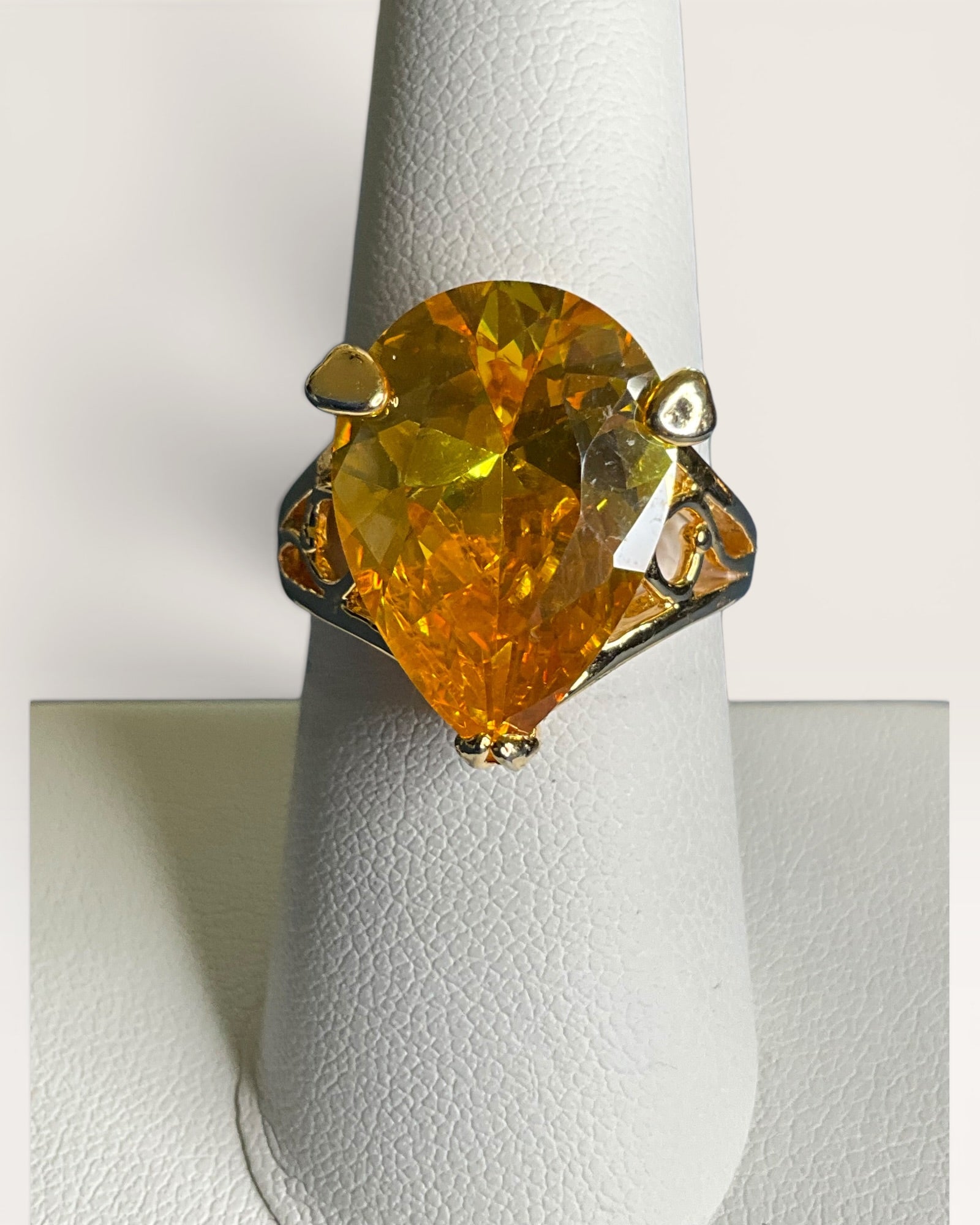 Large Pear Cut Golden Citrine Color Statement Ring - Estate Sale (Great Condition)