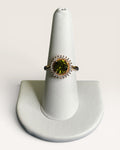 Olive Green Halo Statement Ring with Clear Cubic Zirconia Accents - Estate Sale (Great Condition)