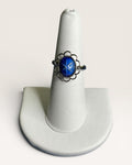 Vintage Style Blue Star Cabochon Floral Silver-Tone Ring - Estate Sale (Great Condition)