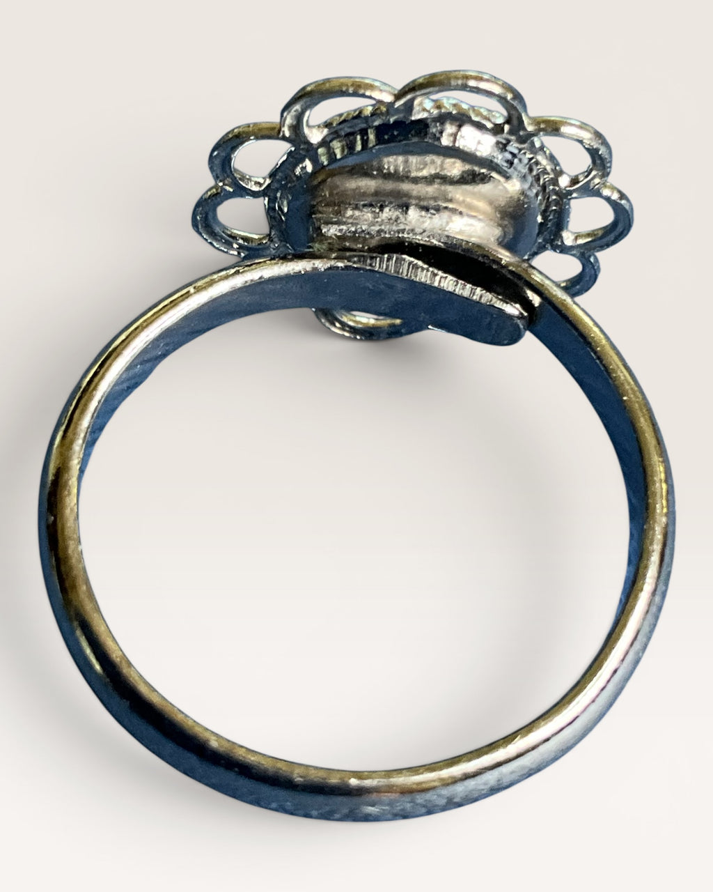 Vintage Style Blue Star Cabochon Floral Silver-Tone Ring - Estate Sale (Great Condition)