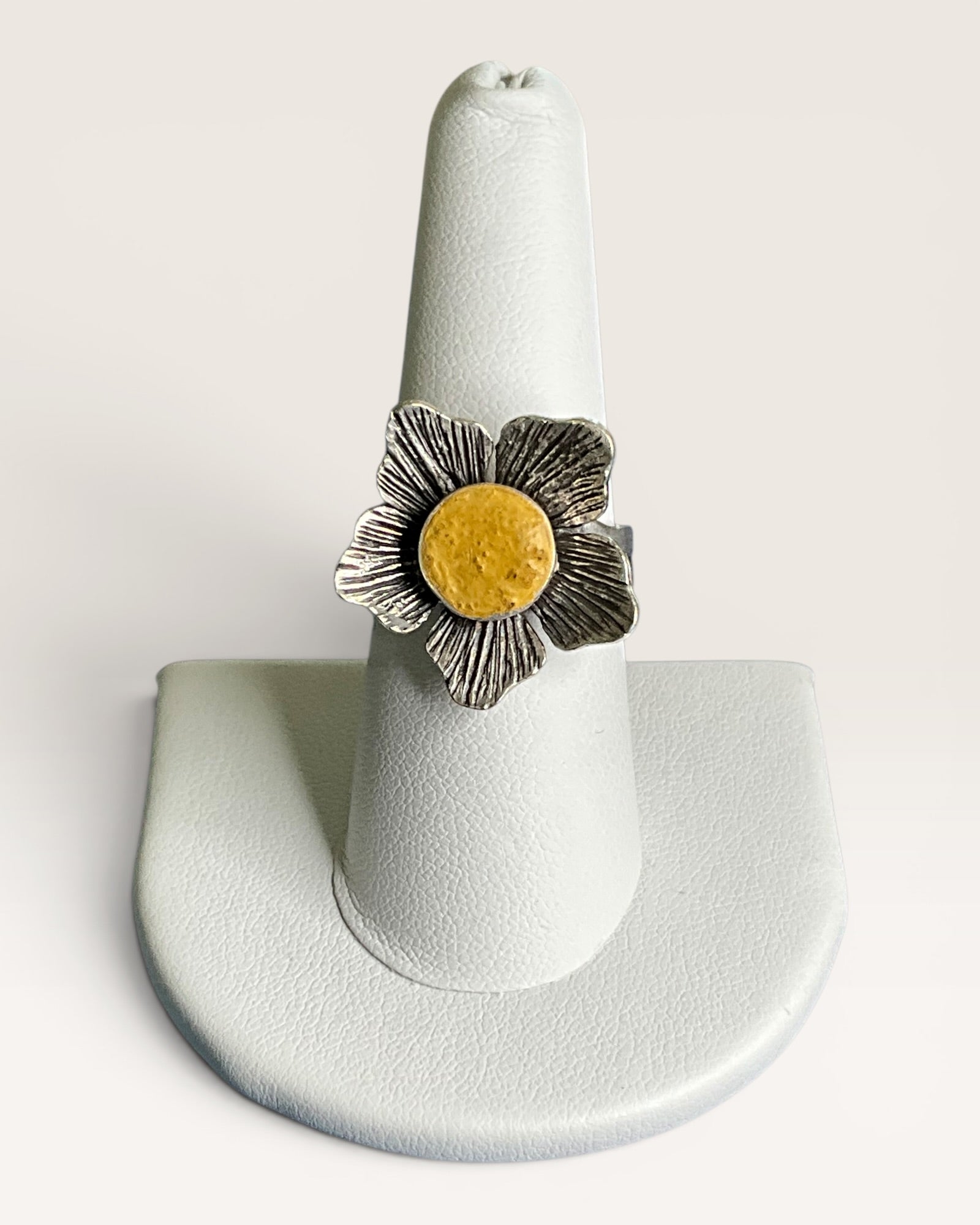 Rustic Flower Artisan Boho Statement Ring - Estate Sale (Great Condition)