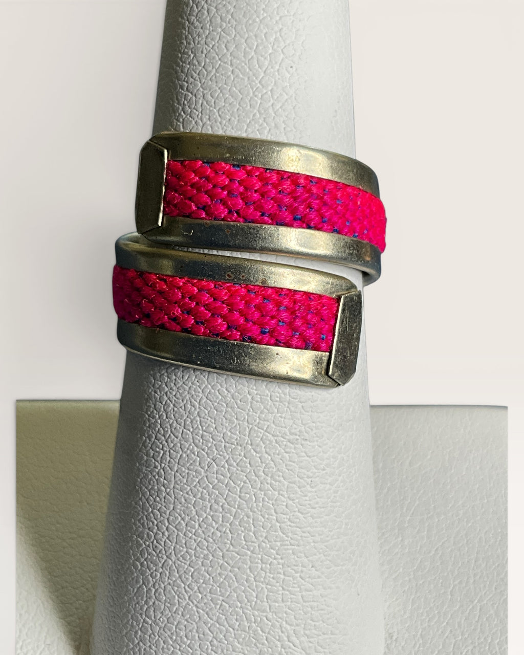 Modern Mixed Media Hot Pink Cord & Silver-Tone Ring - Estate Sale (Great Condition)