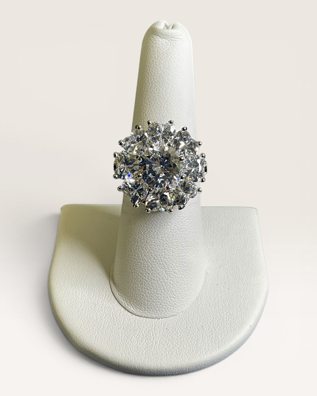 Statement Halo Cluster Ring | Diamond Look Sparkling Cocktail Ring in White Tone - Estate Sale (Great Condition)