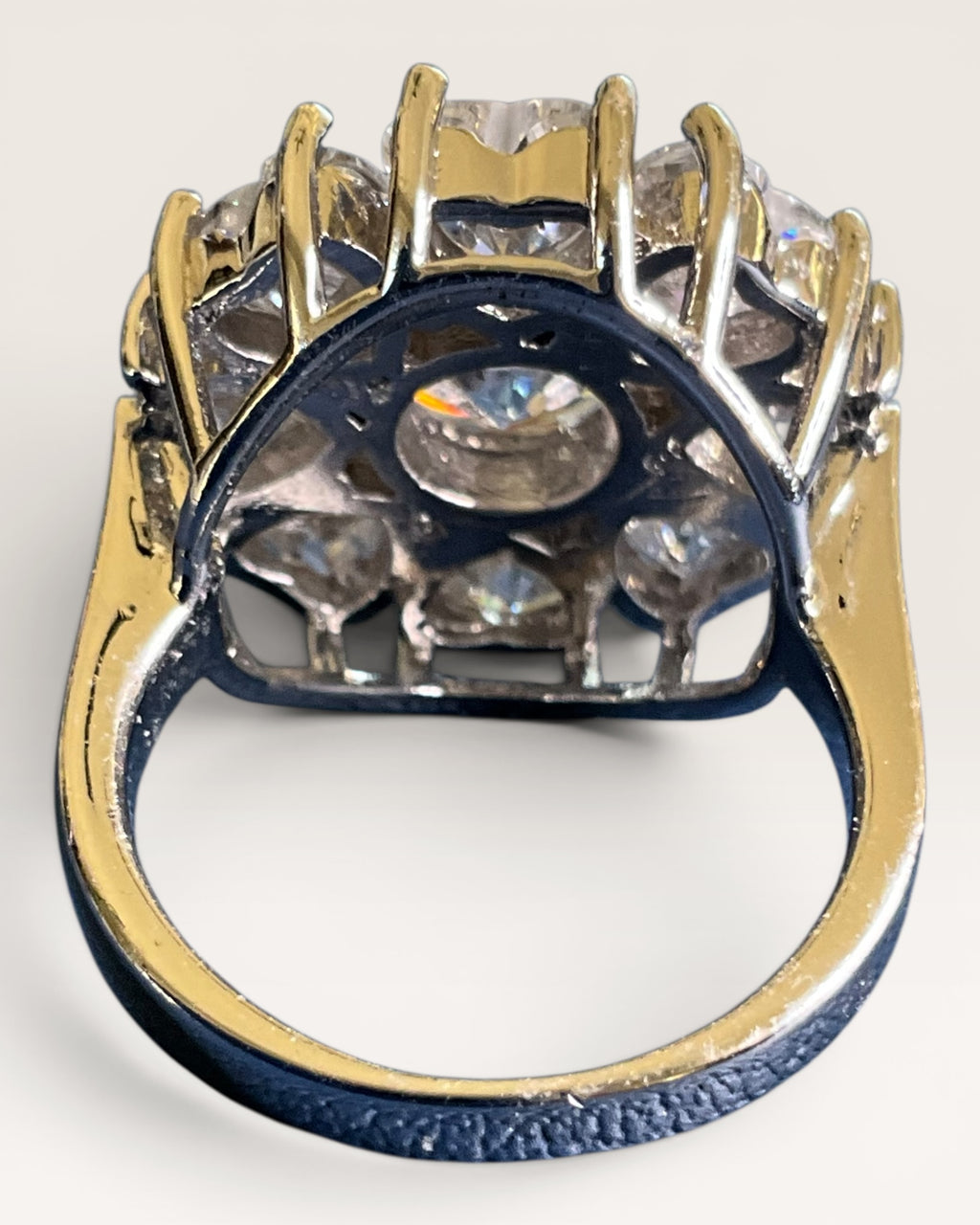Statement Halo Cluster Ring | Diamond Look Sparkling Cocktail Ring in White Tone - Estate Sale (Great Condition)