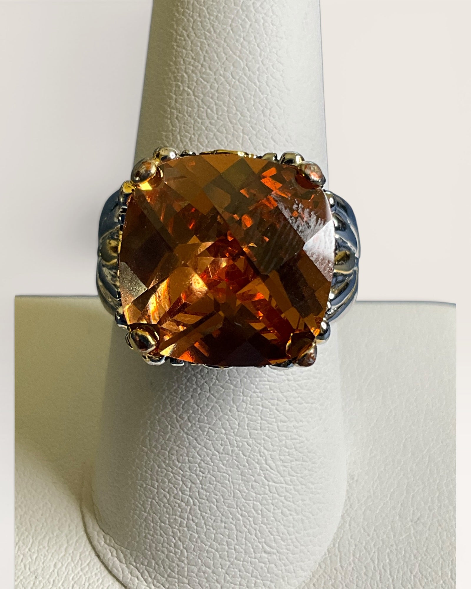 Oversized Champagne Crystal Designer Inspired Statement Ring - Estate Sale (Great Condition)