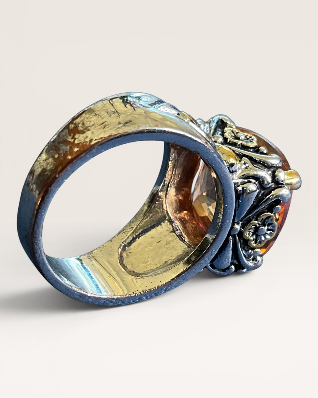 Oversized Champagne Crystal Designer Inspired Statement Ring - Estate Sale (Great Condition)