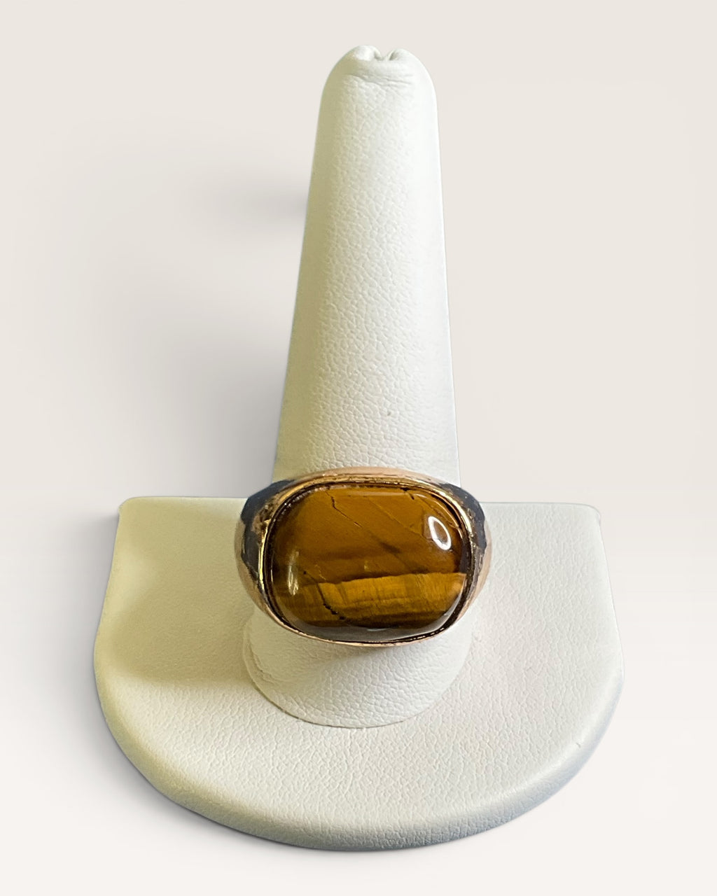 Vintage Chunky Tiger's Eye Gold-Tone Oval Cabochon Statement Ring - Estate Sale (Great Condition)