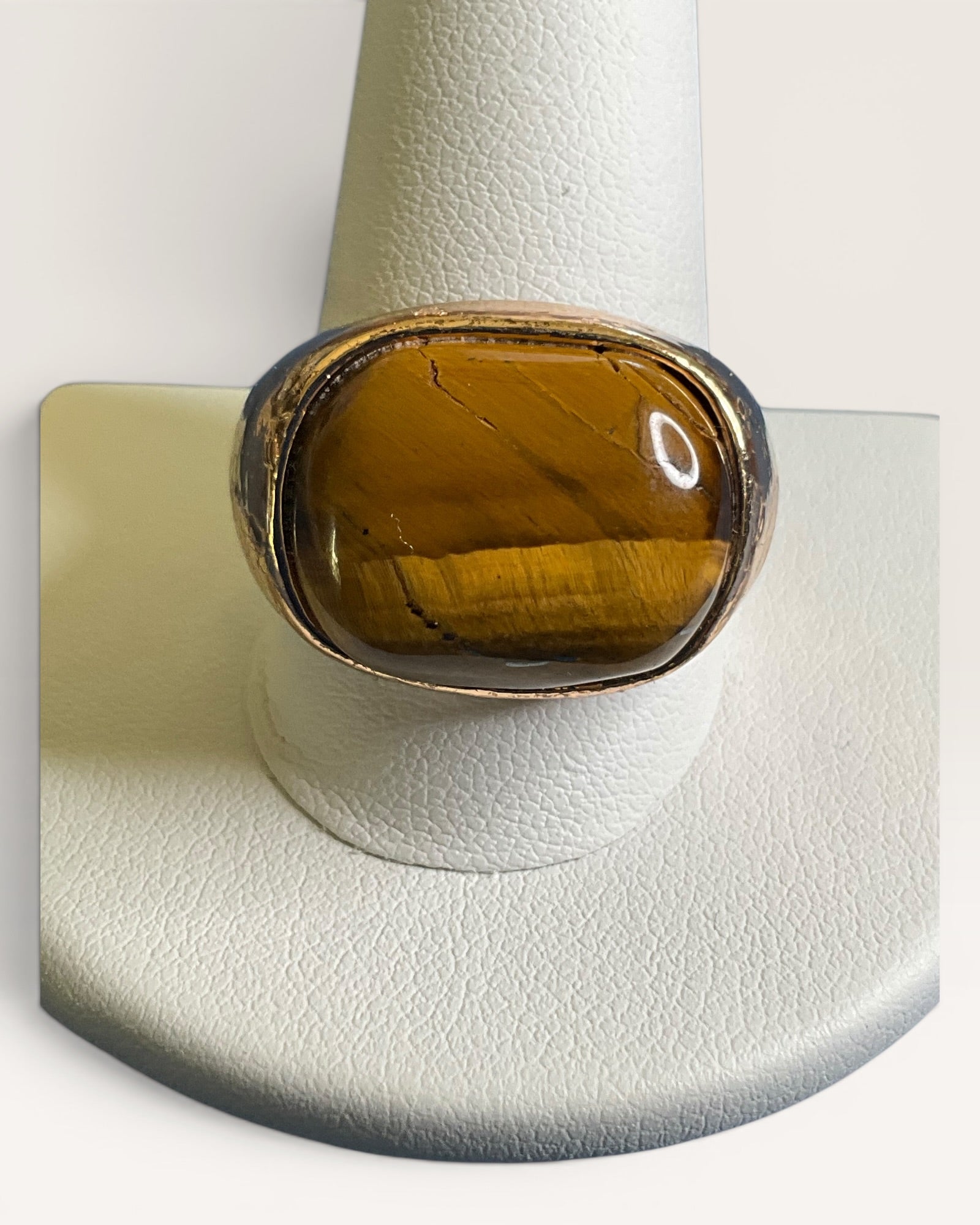 Vintage Chunky Tiger's Eye Gold-Tone Oval Cabochon Statement Ring - Estate Sale (Great Condition)