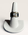 Designer Inspired Black Enamel & Gold-Tone CZ Cigar Band Statement Ring - Estate Sale (Great Condition)