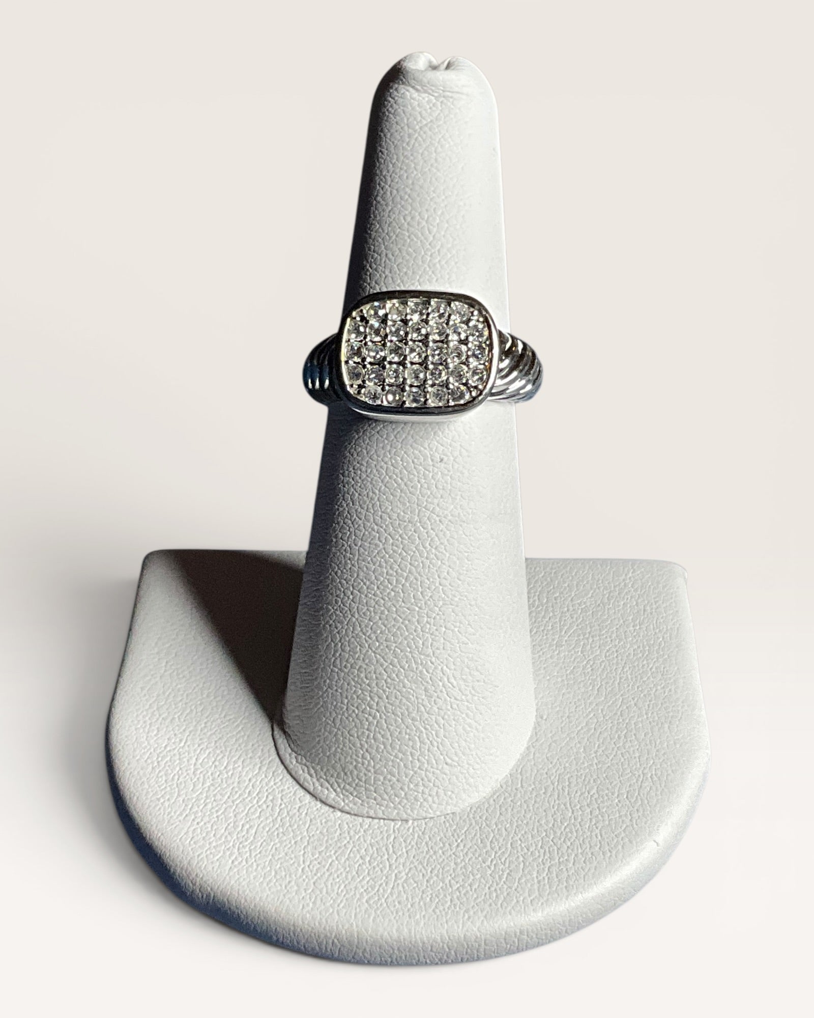Designer Inspired Cable Ring | Pave Oval Crystal Statement Ring - Estate Sale (Great Condition)