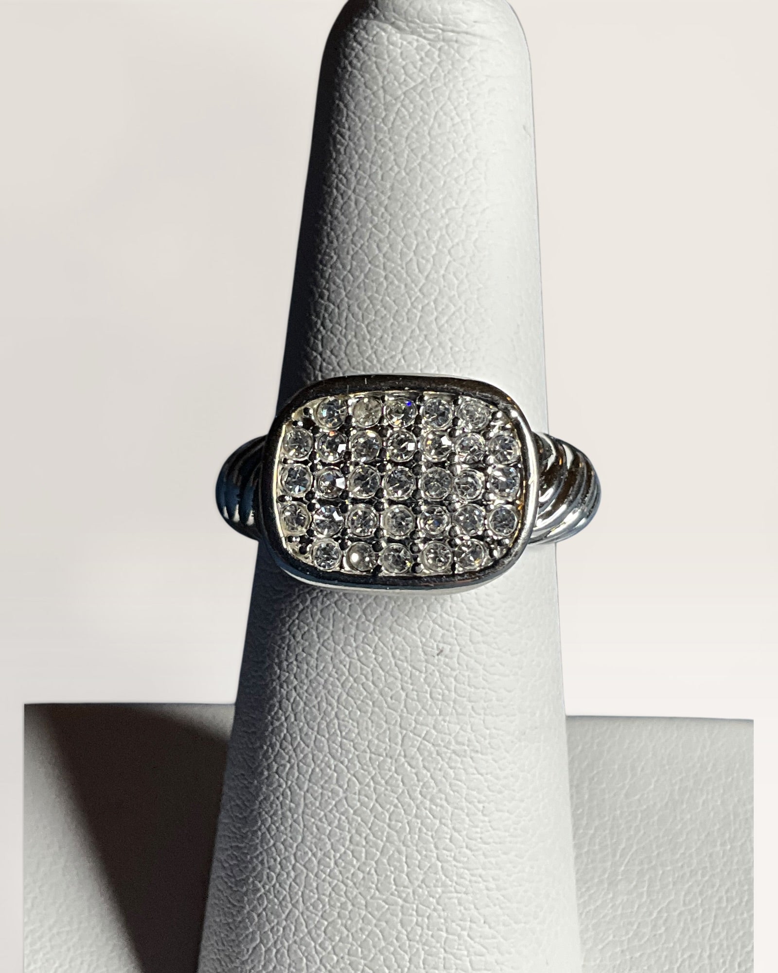 Designer Inspired Cable Ring | Pave Oval Crystal Statement Ring - Estate Sale (Great Condition)