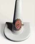 Rose Gold-Tone Pink Enamel Floral Ring | Vintage Inspired Crystal Statement Ring - Estate Sale (Great Condition)