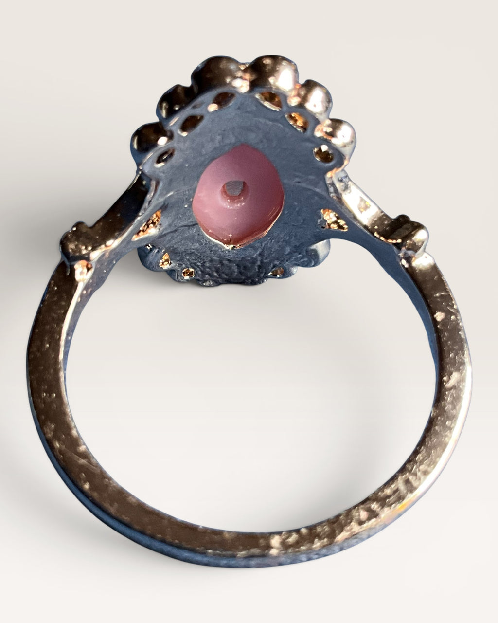 Rose Gold-Tone Pink Enamel Floral Ring | Vintage Inspired Crystal Statement Ring - Estate Sale (Great Condition)