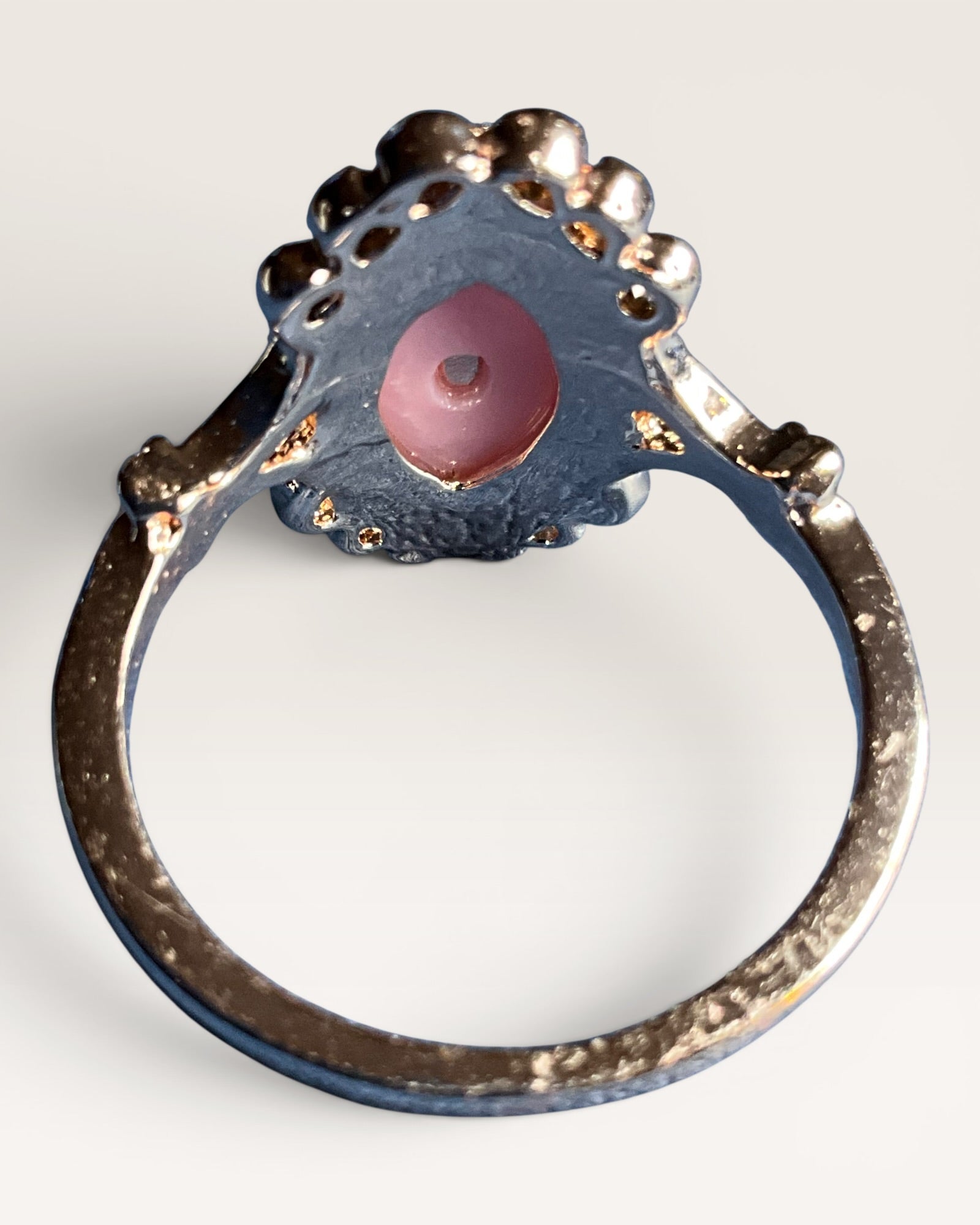 Rose Gold-Tone Pink Enamel Floral Ring | Vintage Inspired Crystal Statement Ring - Estate Sale (Great Condition)