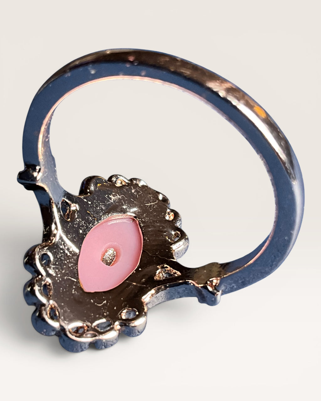 Rose Gold-Tone Pink Enamel Floral Ring | Vintage Inspired Crystal Statement Ring - Estate Sale (Great Condition)