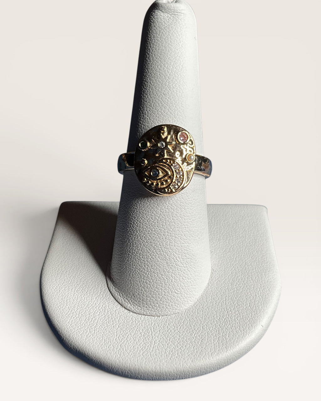 Gold-Tone Evil Eye Celestial Crystal Fashion Ring - Estate Sale (Great Condition)