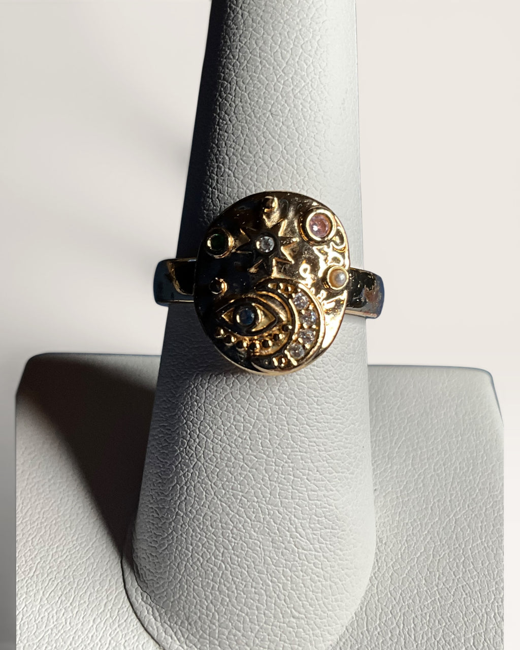 Gold-Tone Evil Eye Celestial Crystal Fashion Ring - Estate Sale (Great Condition)