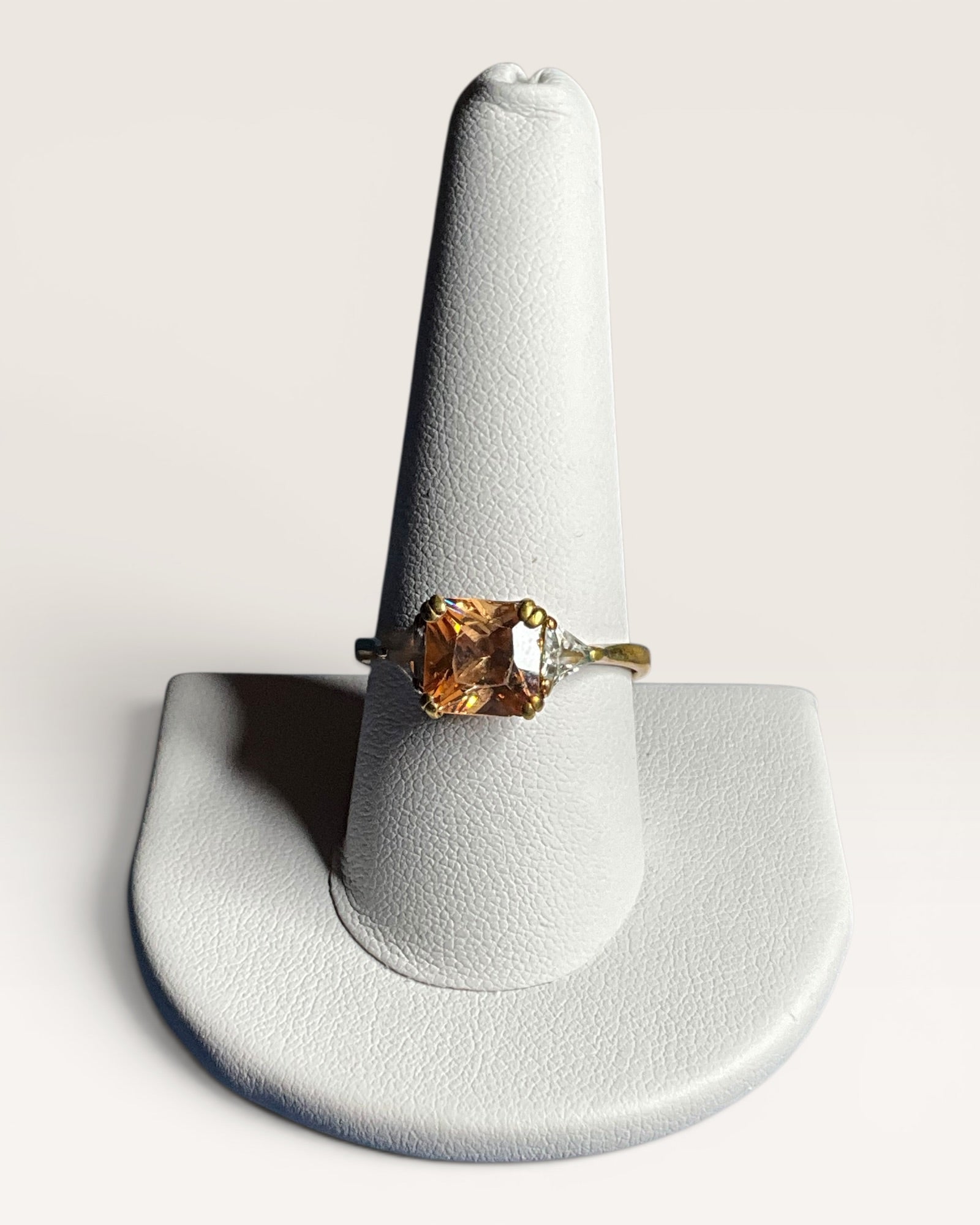 Champagne Crystal 3-Stone Gold-Tone Statement Ring - Estate Sale (Great Condition)