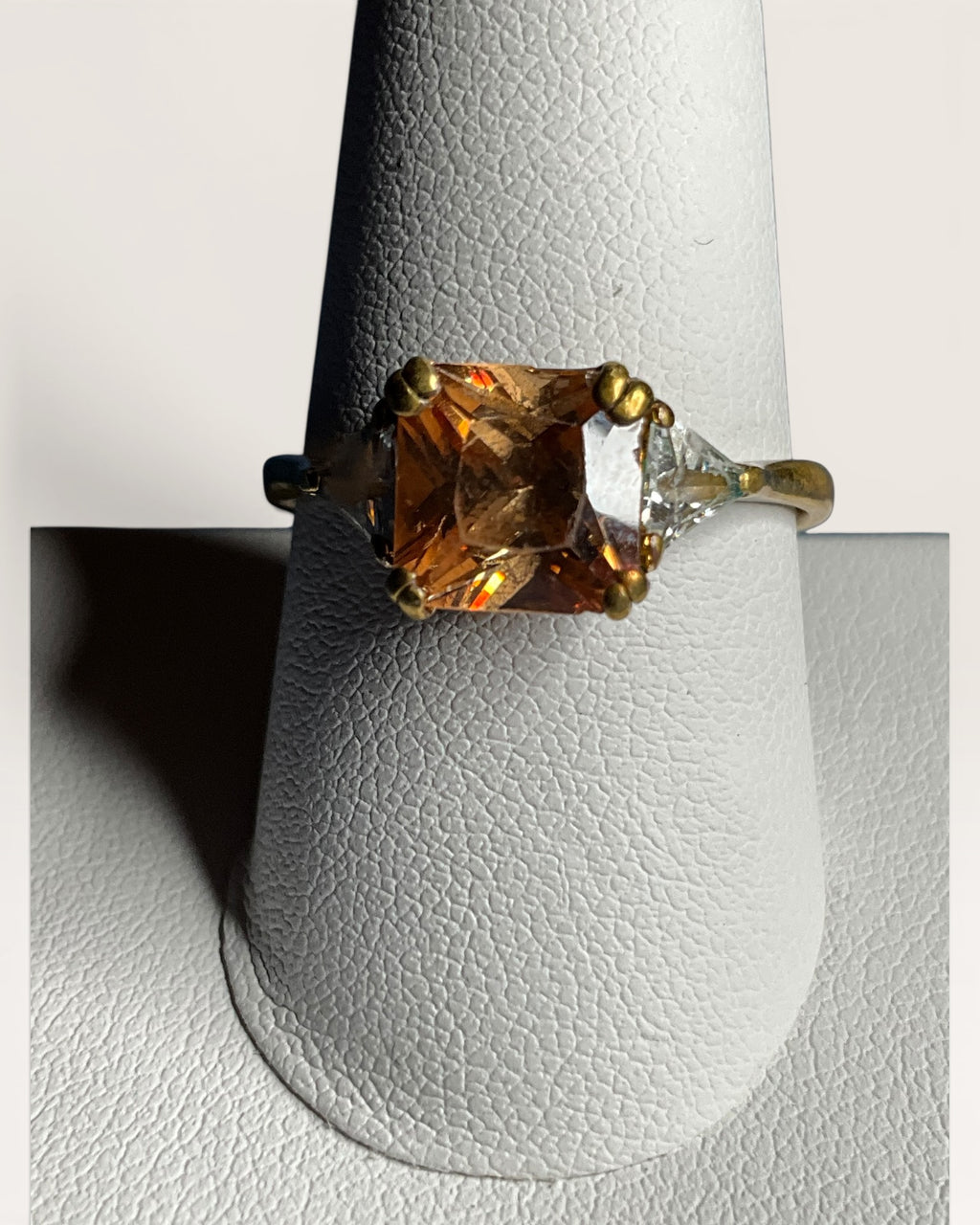 Champagne Crystal 3-Stone Gold-Tone Statement Ring - Estate Sale (Great Condition)