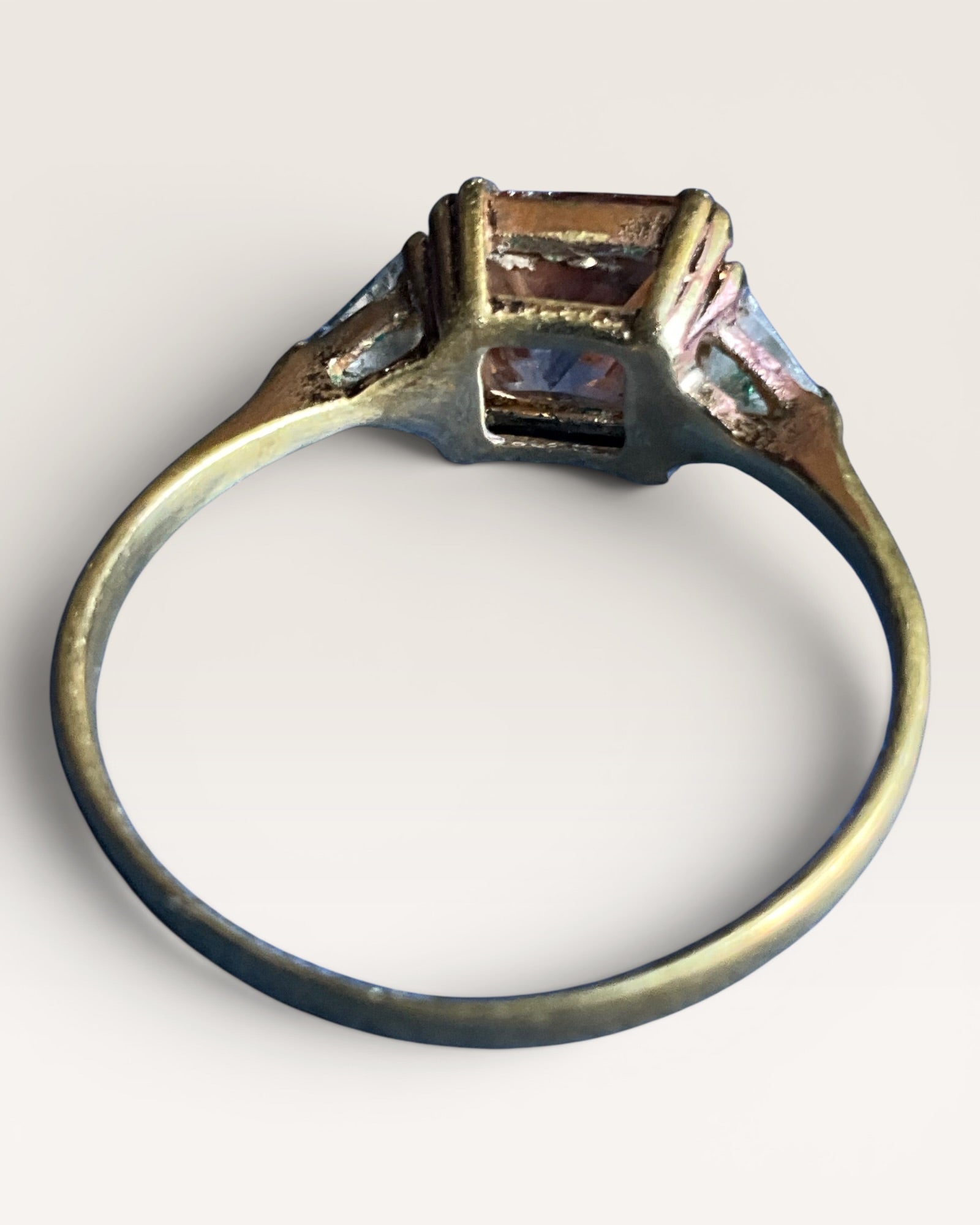 Champagne Crystal 3-Stone Gold-Tone Statement Ring - Estate Sale (Great Condition)