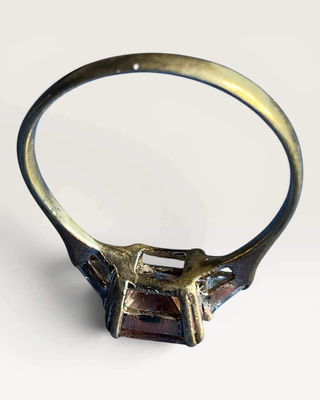 Champagne Crystal 3-Stone Gold-Tone Statement Ring - Estate Sale (Great Condition)