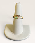 Australian Opal and Cubic Zirconia Gold Tone Split Shank Ring - Estate Sale (Great Condition)