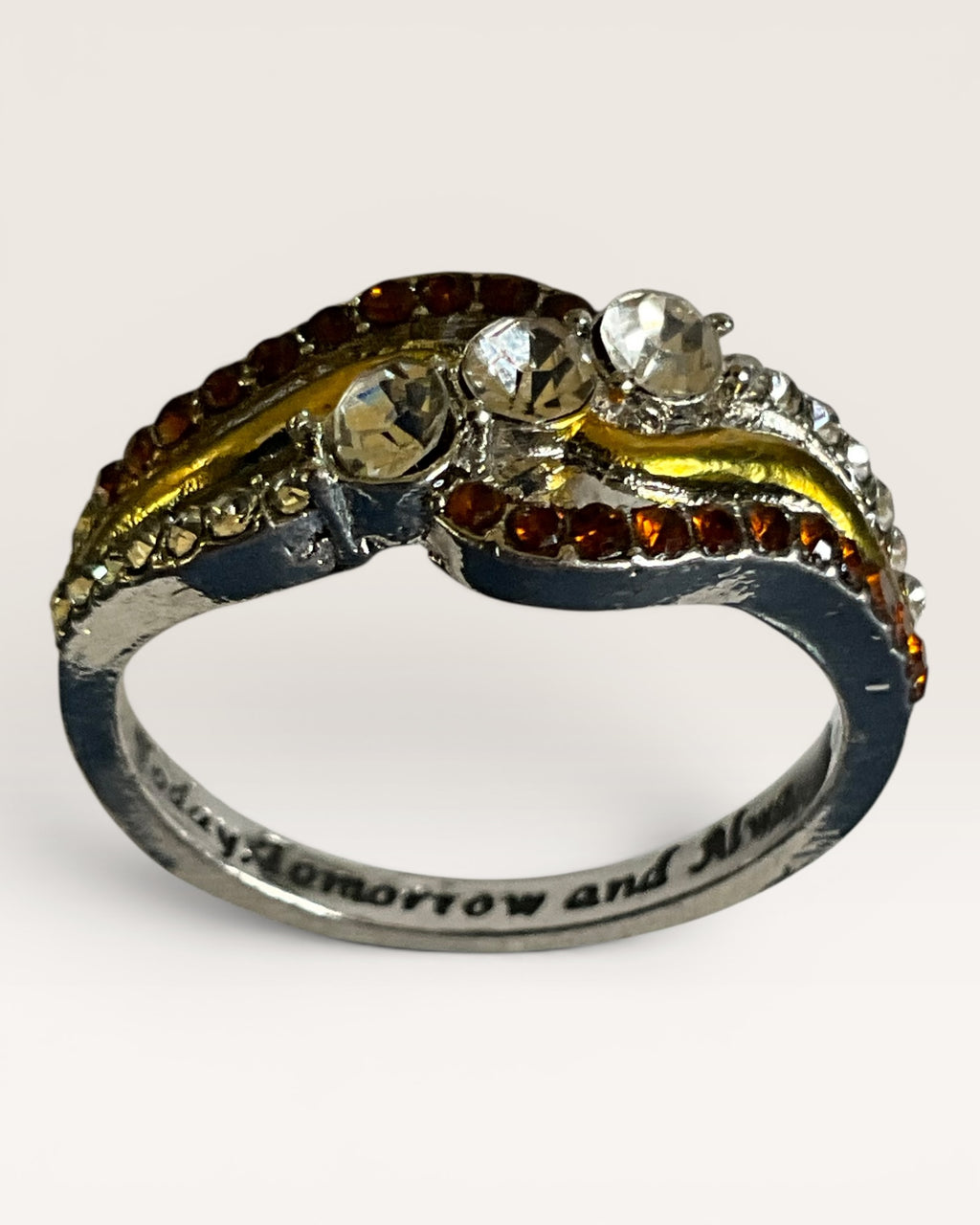 Wave Design and Engraved (Tomorrow & Always) Silver Tone Ring - Estate Sale (Great Condition)