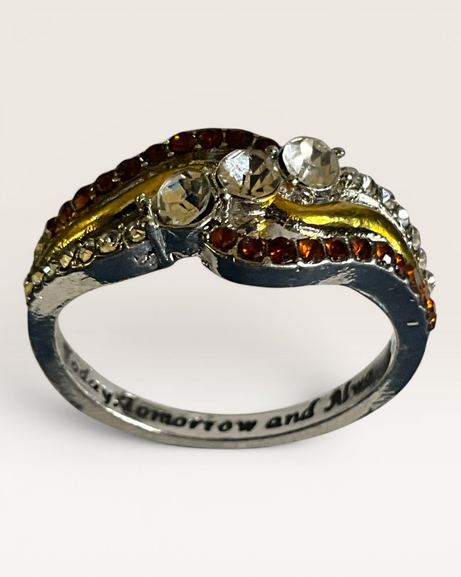 Wave Design and Engraved (Tomorrow & Always) Silver Tone Ring - Estate Sale (Great Condition)