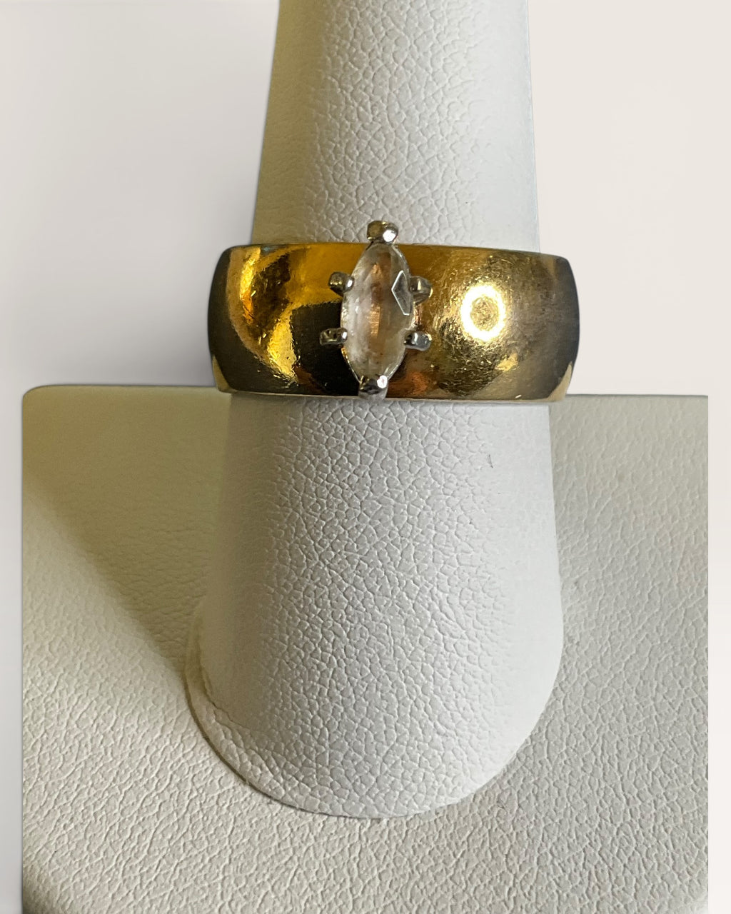 18K HGE Gold Tone Marquis Cut Cubic Zirconia Ring - Estate Sale (Great Condition)