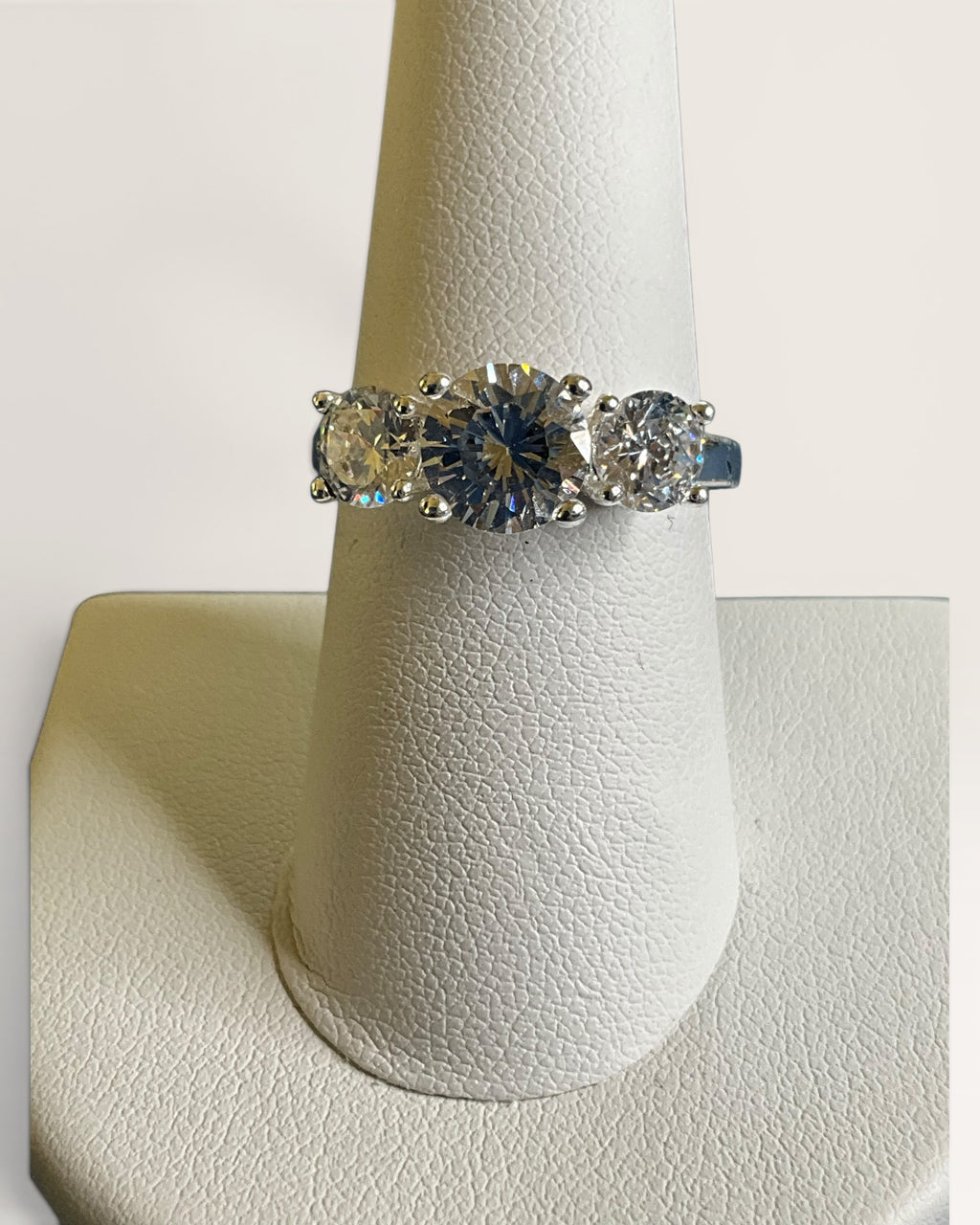 Natalia V. Collister Trilogy Ring with Cubic Zirconia in Silver Tone - Estate Sale (Great Condition)