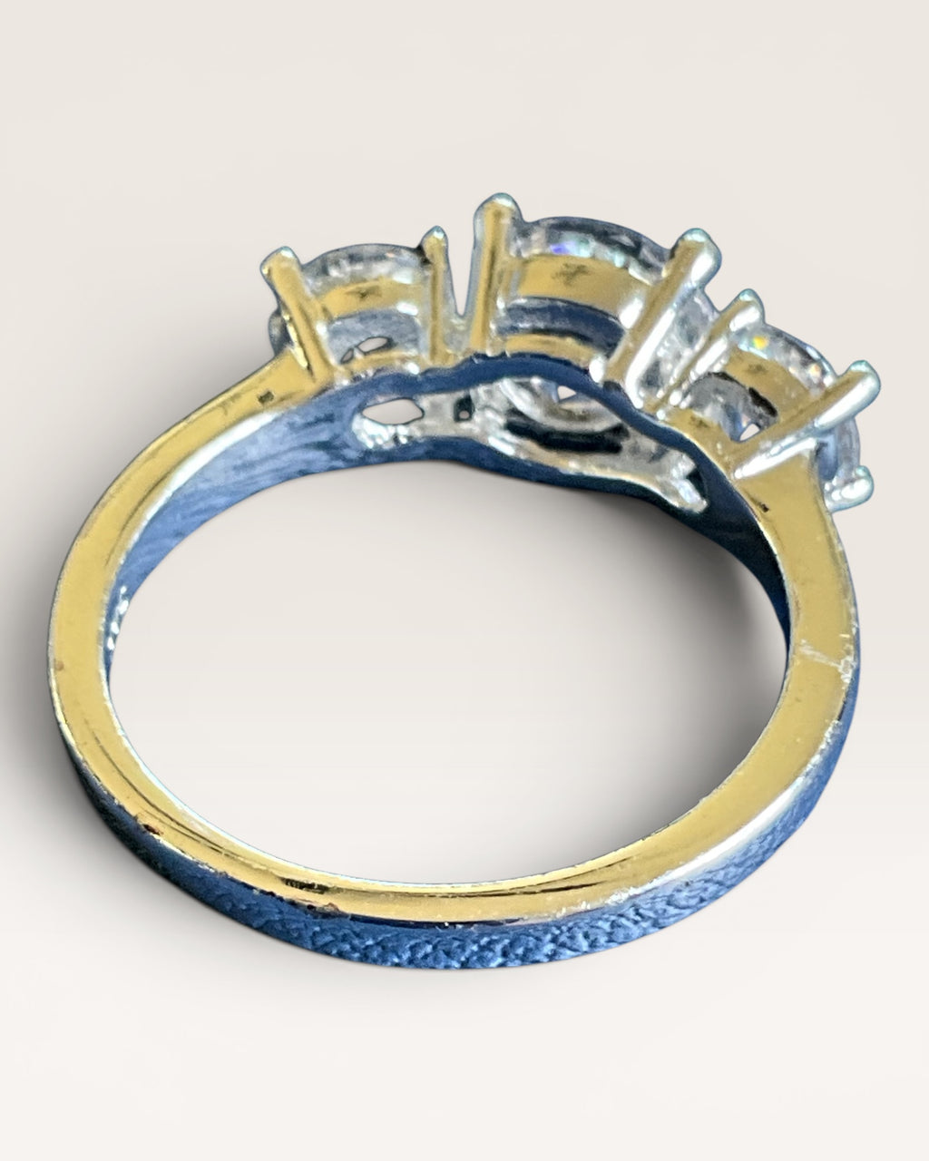 Natalia V. Collister Trilogy Ring with Cubic Zirconia in Silver Tone - Estate Sale (Great Condition)