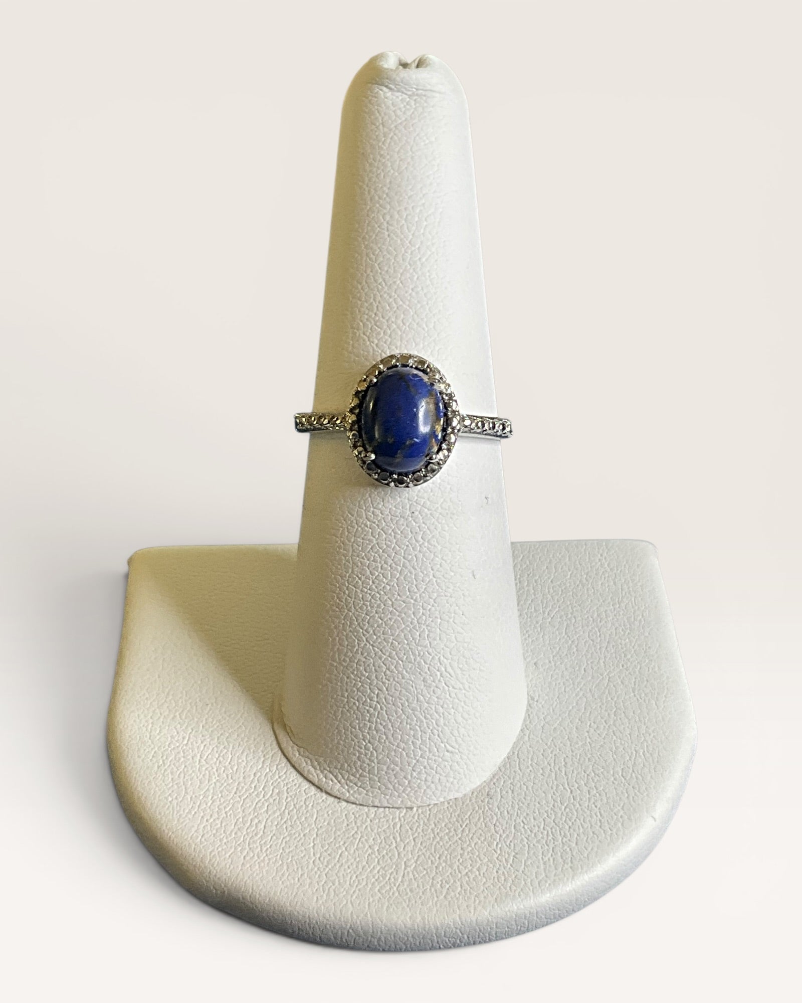 Lapis Lazuli with Pave Cubic Zirconia Accents in Stainless Steel Ring - Estate Sale (Great Condition)