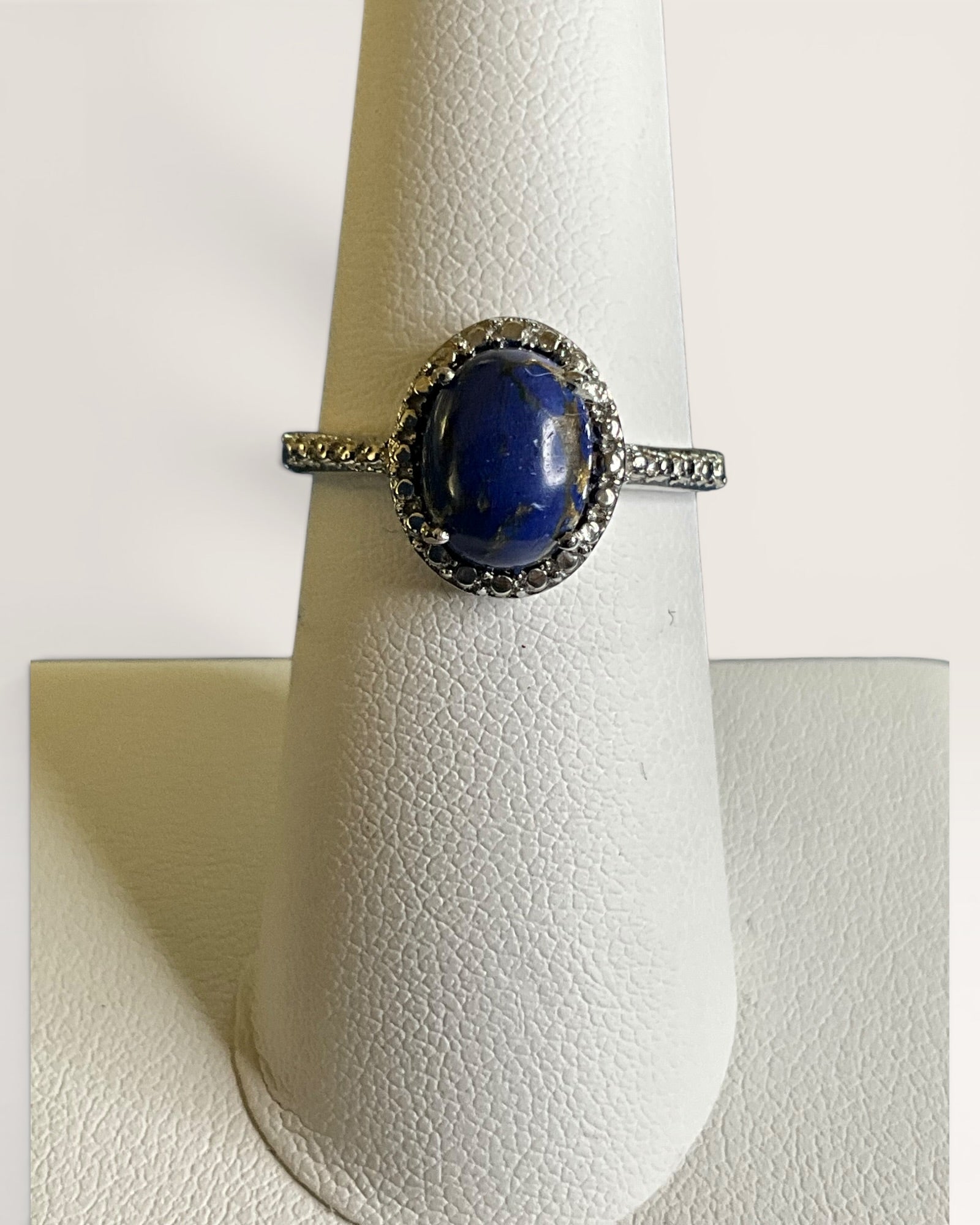 Lapis Lazuli with Pave Cubic Zirconia Accents in Stainless Steel Ring - Estate Sale (Great Condition)