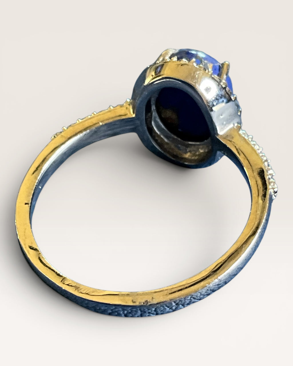 Lapis Lazuli with Pave Cubic Zirconia Accents in Stainless Steel Ring - Estate Sale (Great Condition)