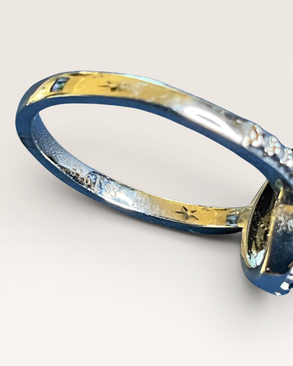 Lapis Lazuli with Pave Cubic Zirconia Accents in Stainless Steel Ring - Estate Sale (Great Condition)