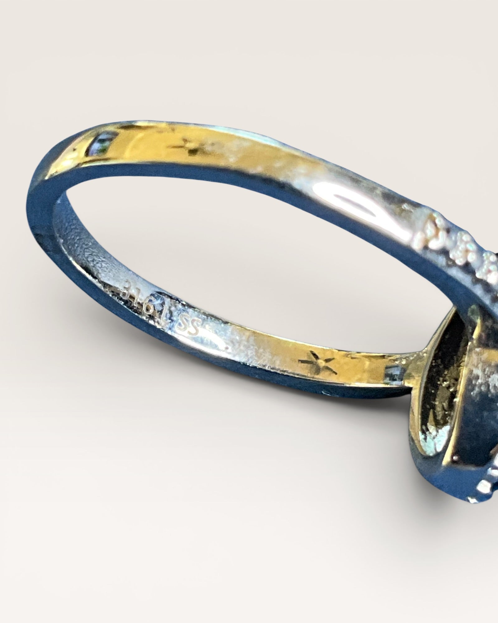 Lapis Lazuli with Pave Cubic Zirconia Accents in Stainless Steel Ring - Estate Sale (Great Condition)