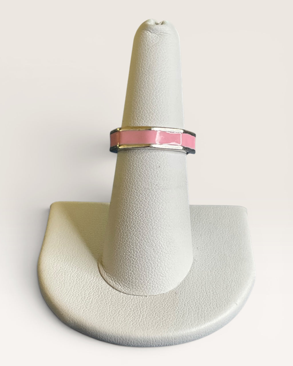 Sterling Silver Pink Enamel Octagon Ring - Estate Sale (Great Condition)