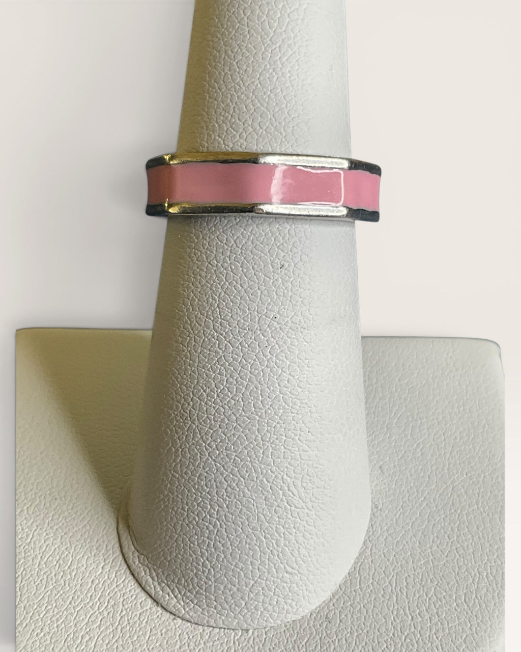Sterling Silver Pink Enamel Octagon Ring - Estate Sale (Great Condition)