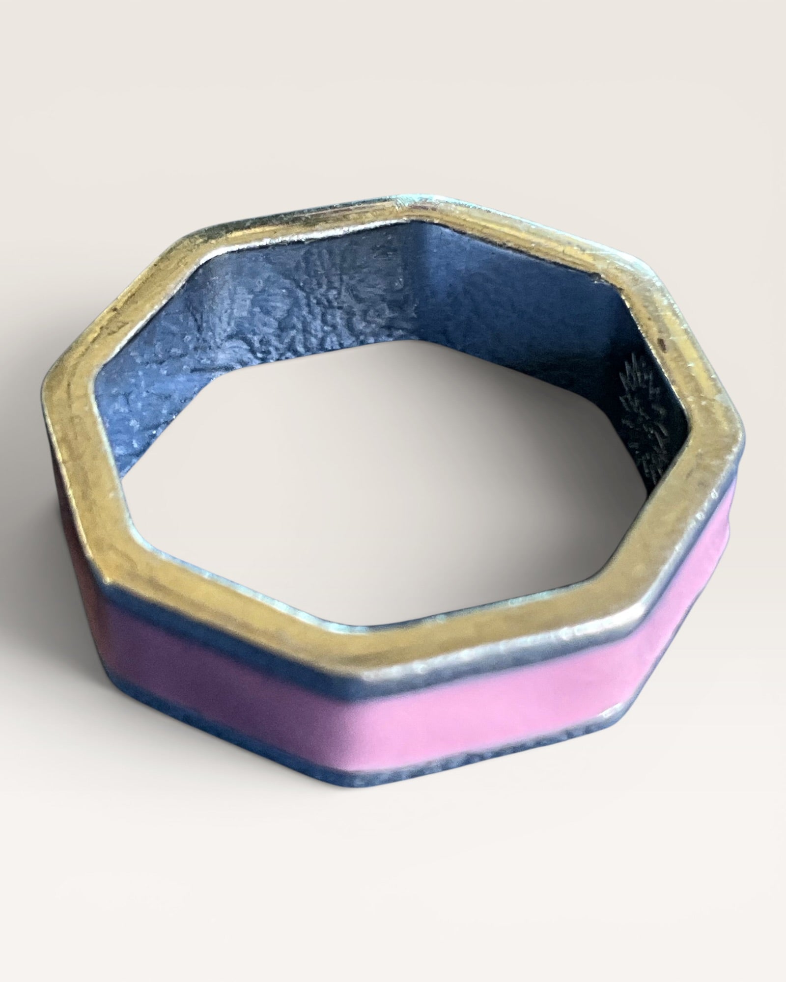 Sterling Silver Pink Enamel Octagon Ring - Estate Sale (Great Condition)