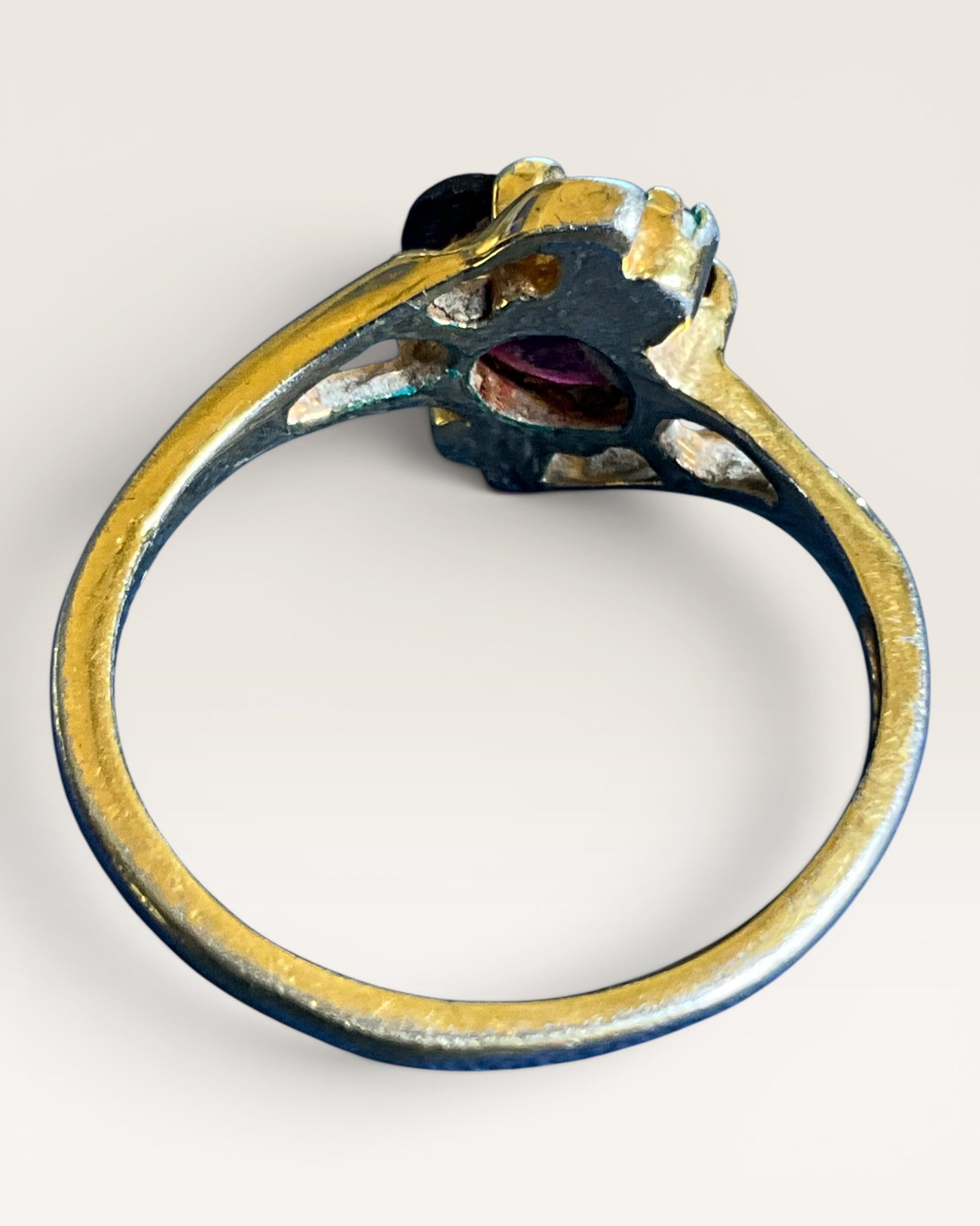 Vintage Lind 24K HGE Garnet & Diamond Ring - Estate Sale (Great Condition)
