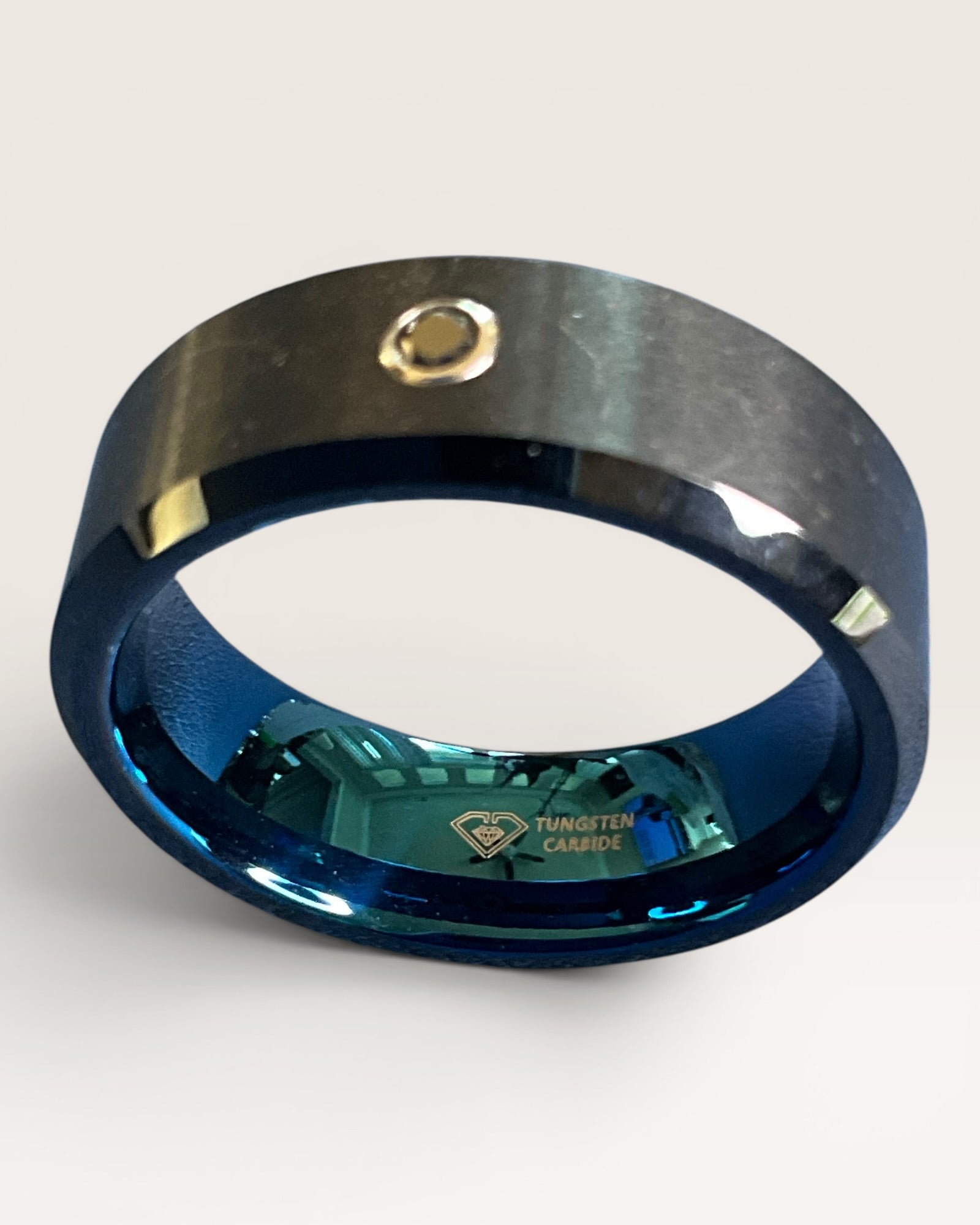 Men's Tungsten Carbide Blue & Black with 1/20th CT TW White Diamond Wedding Ring - Estate Sale (Great Condition)