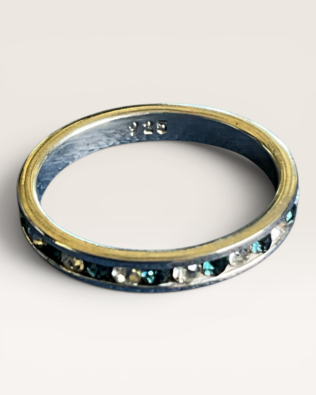 Sterling Silver Eternity Band with Blue & Clear Cubic Zirconia Ring - Estate Sale (Great Condition)