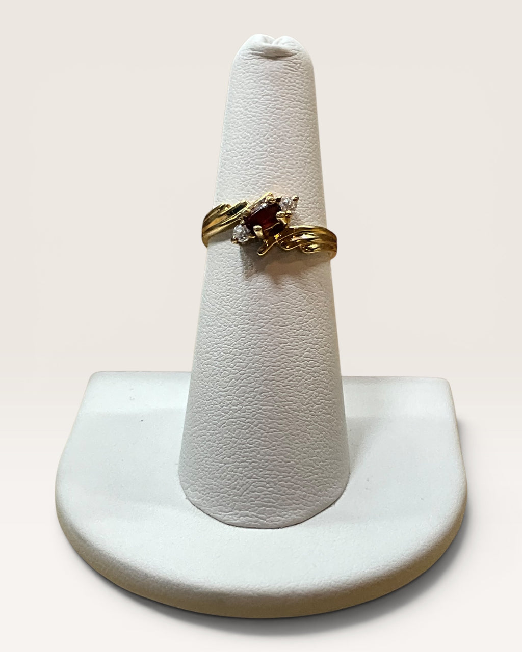Vintage 14K H.G.E. Garnet & Cubic Zirconia Ring - Estate Sale (Great Condition)