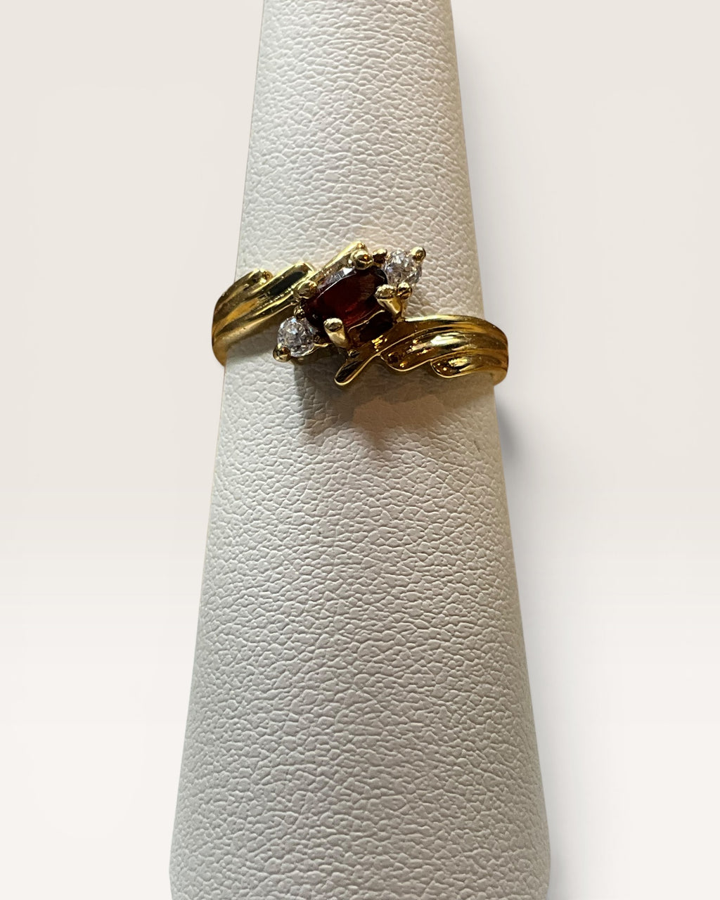 Vintage 14K H.G.E. Garnet & Cubic Zirconia Ring - Estate Sale (Great Condition)