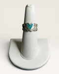 Turquoise Inlayed Sterling Silver Heart Ring Southwest Style - Estate Sale (Great Condition)