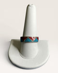 Native American Inlay Chip Turquoise & Coral Band Ring - Estate Sale (Great Condition)