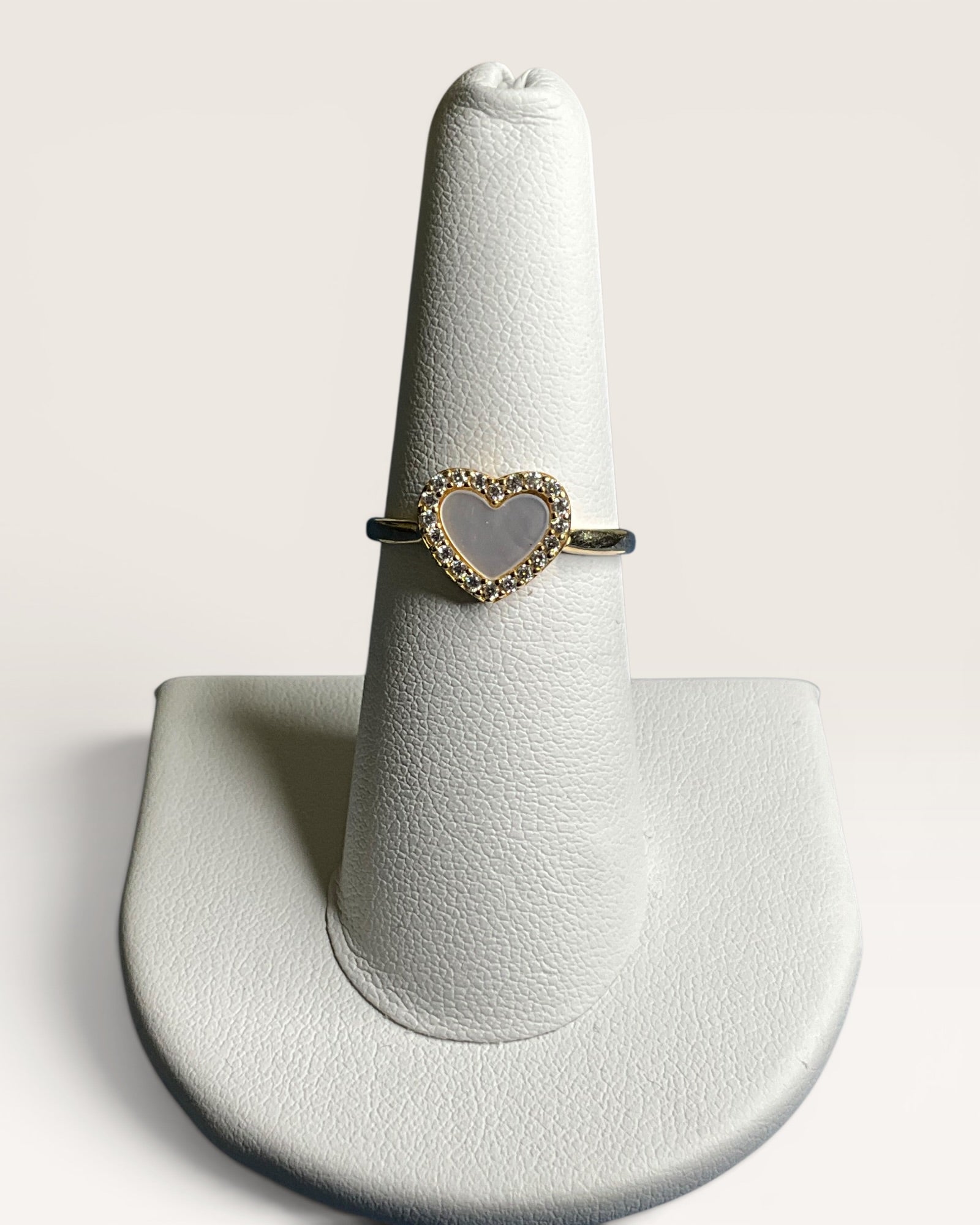Sterling Silver Mother of Pearl with Halo Heart Ring - Estate Sale (Great Condition)