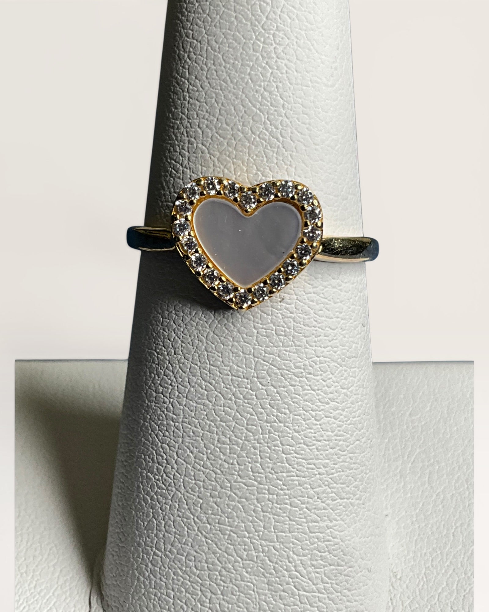 Sterling Silver Mother of Pearl with Halo Heart Ring - Estate Sale (Great Condition)