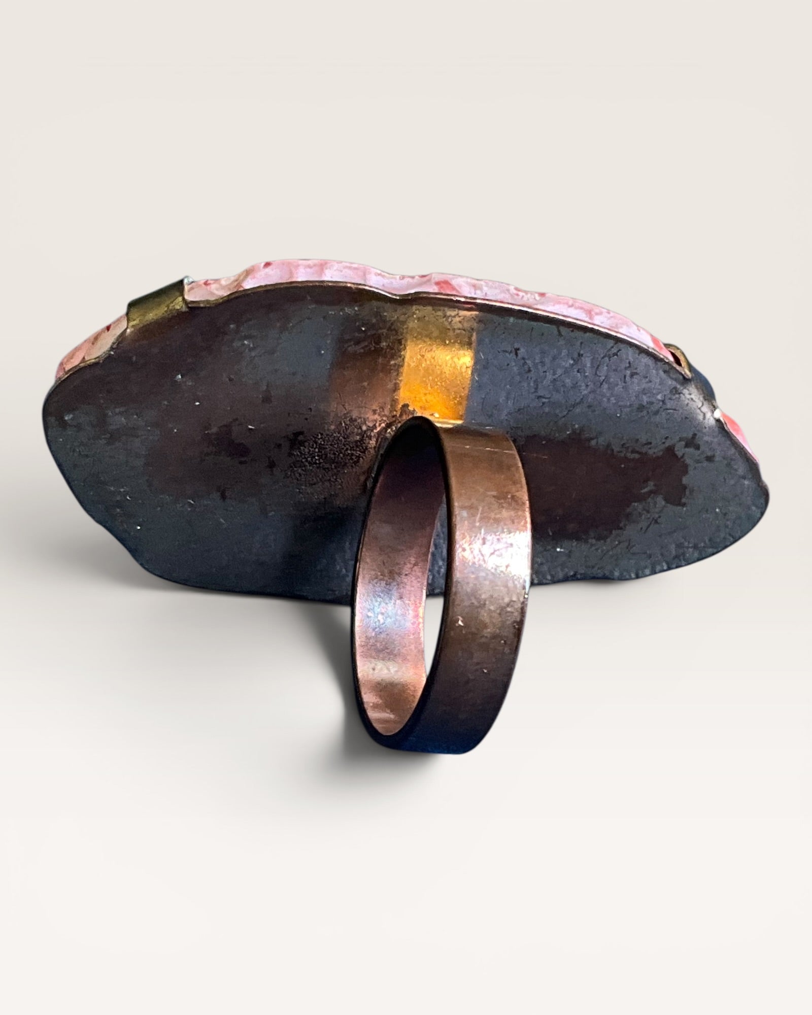 Large Rust Red Agate Slice on Copper Band Ring - Estate Sale (Great Condition)