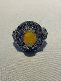 Ethiopian Opal Cabochon and Tanzanite Cluster Ring - Estate Sale (Great Condition)
